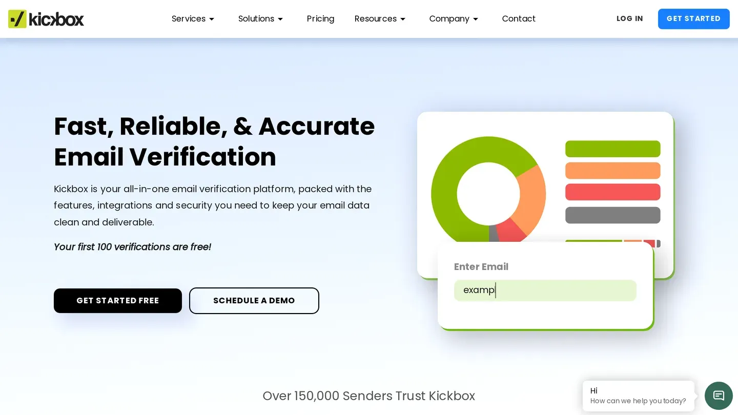 Kickbox homepage with an email check box and a Get Started Free button